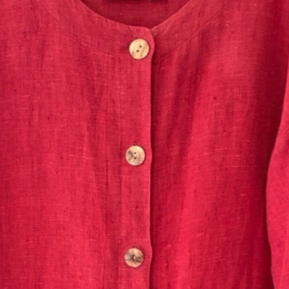 Dark Cherry Red 100% Linen Jacket with 2 patch pockets on front - Picture 2 of 13